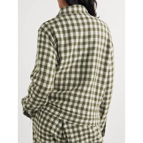 The Elder Statesman Decon Cashmere Gingham Jacket in New Olive White M - Picture 5 of 7